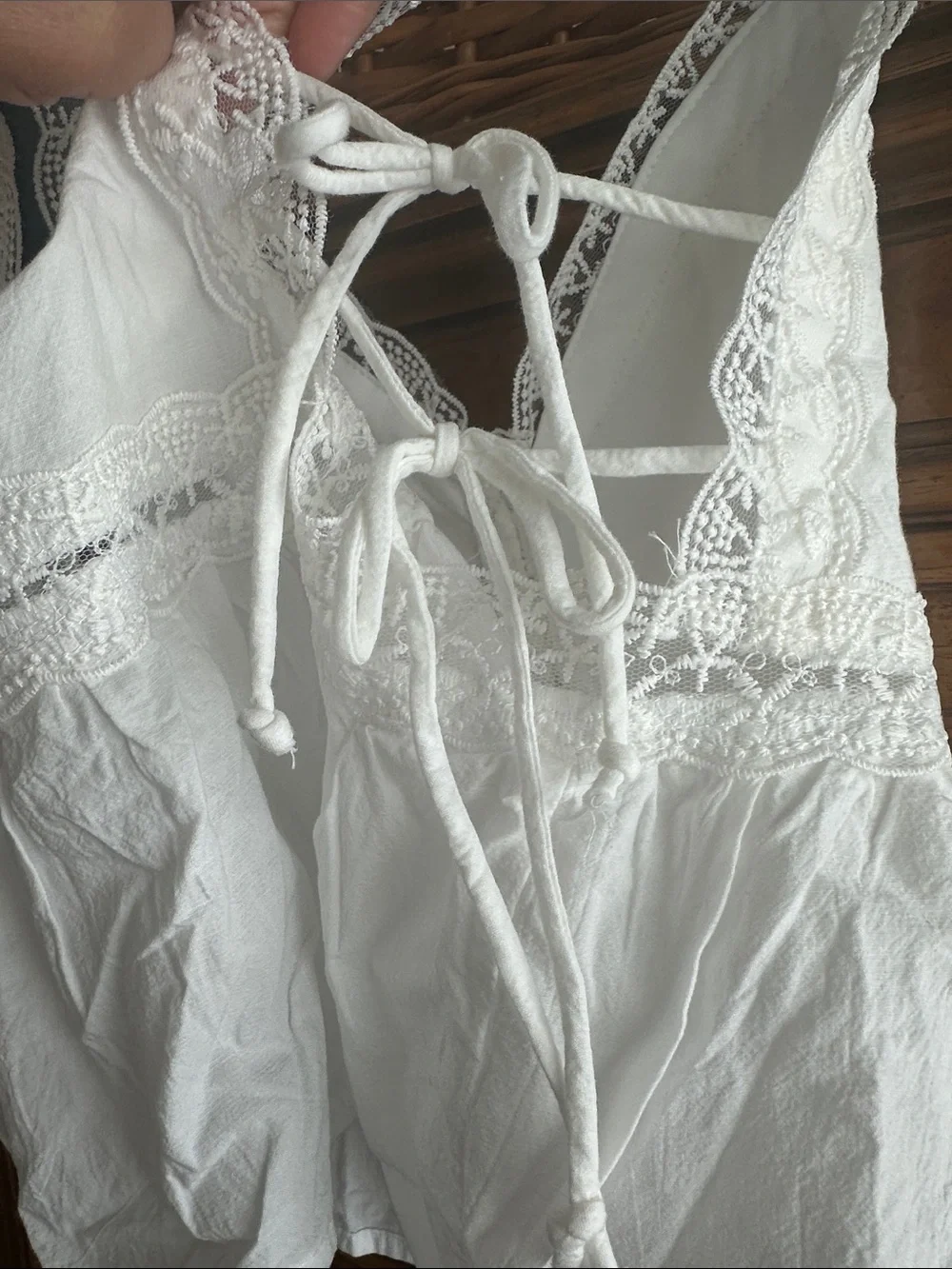 White Lace-Trim Button Front Cotton Camisole - Picture 3 of 4